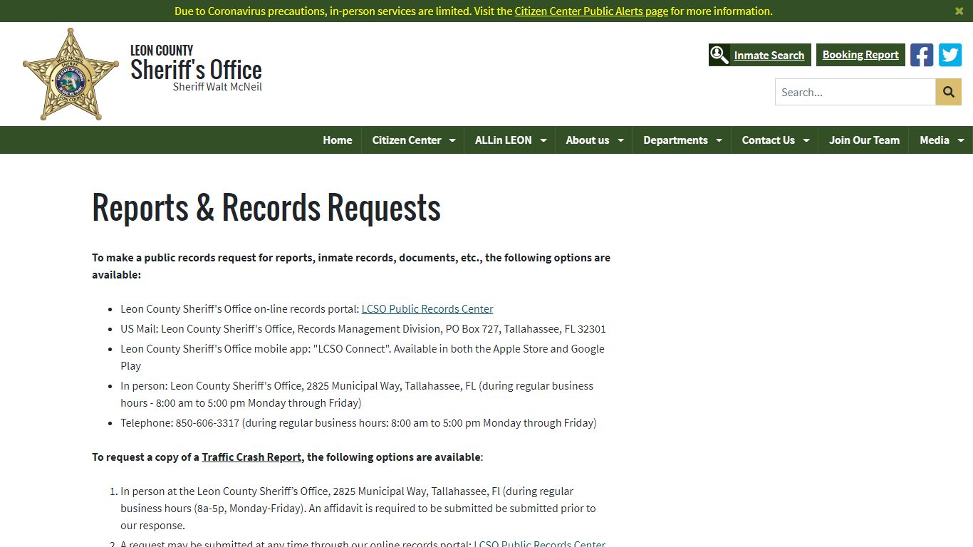 Leon County Sheriff's Office > Citizen Center > Records & Reports Requests