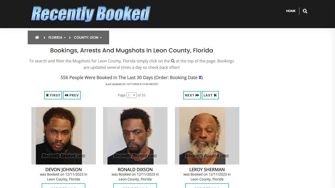 Recent bookings, Arrests, Mugshots in Leon County, Florida